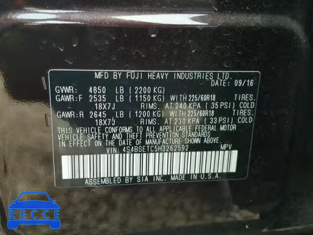 2017 SUBARU OUTBACK TO 4S4BSETC5H3262592 image 9