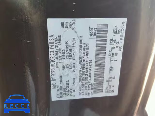 2001 FORD RANGER SUP 1FTYR14U81PA94763 image 9