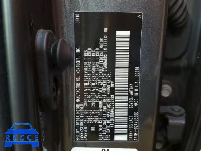 2010 TOYOTA VENZA BASE 4T3ZK3BB0AU029299 Bild 9