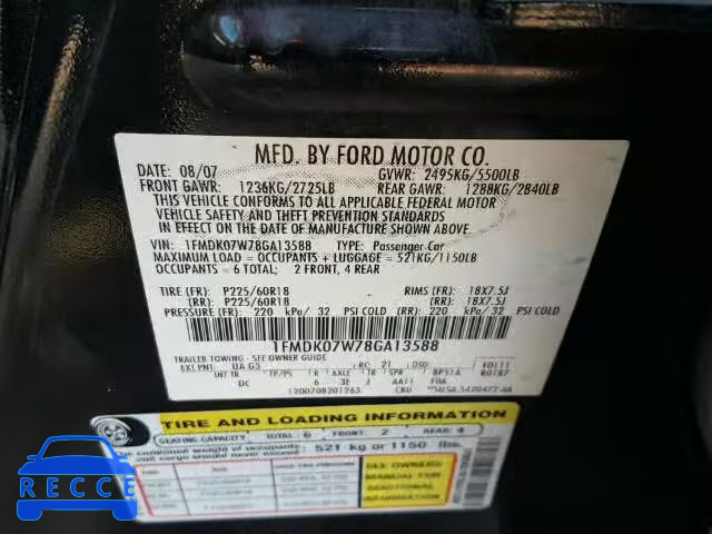 2008 FORD TAURUS X E 1FMDK07W78GA13588 image 2