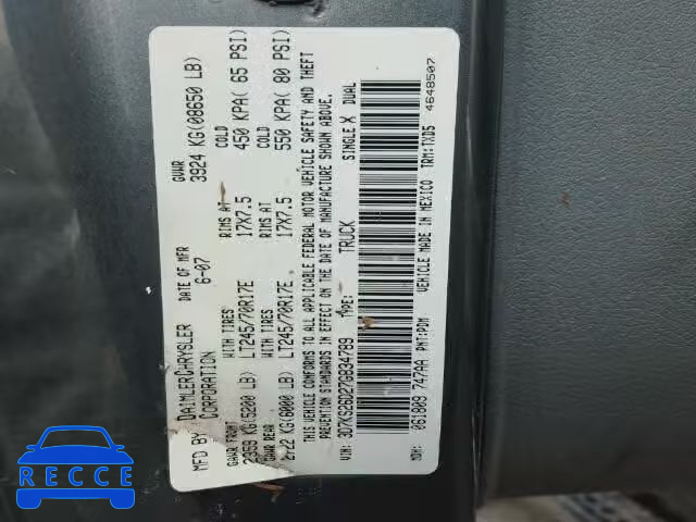 2007 DODGE RAM 2500 S 3D7KS26D27G834789 image 9