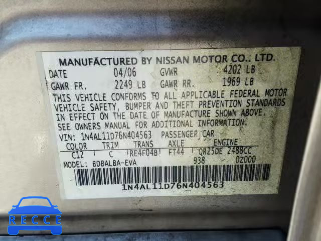 2006 NISSAN ALTIMA S 1N4AL11D76N404563 image 9