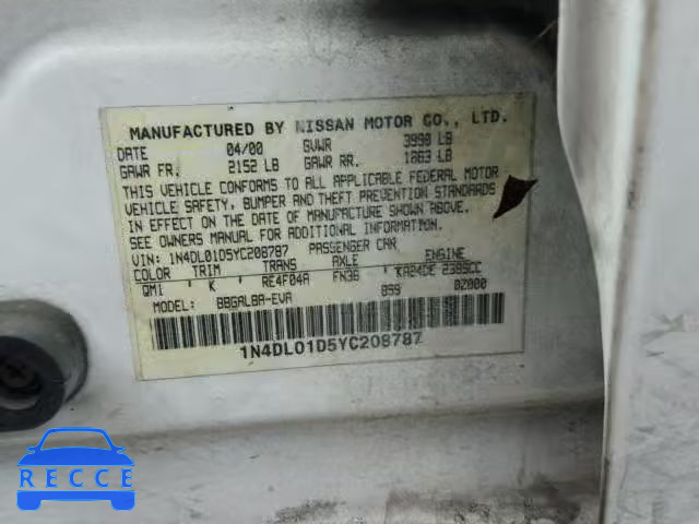 2000 NISSAN ALTIMA XE 1N4DL01D5YC208787 image 9