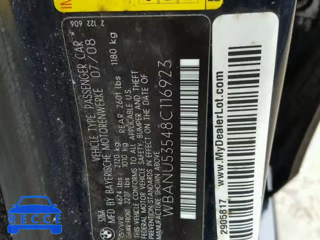 2008 BMW 528 I WBANU53548C116923 image 9