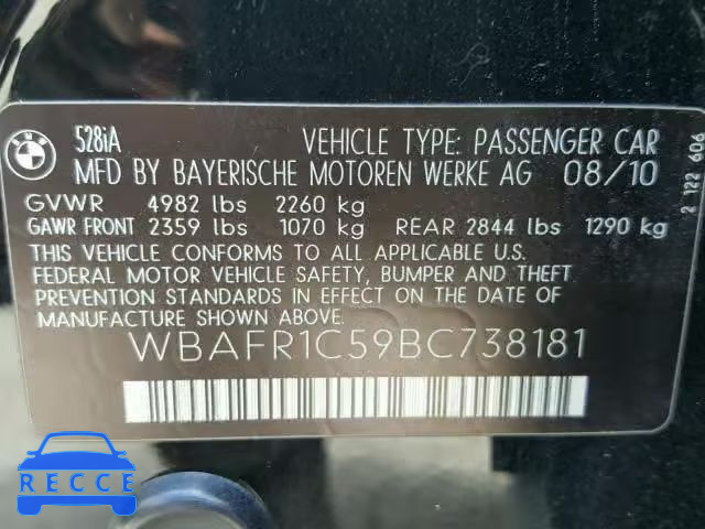2011 BMW 528 I WBAFR1C59BC738181 image 9