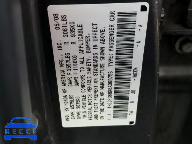 2008 HONDA ACCORD EXL 1HGCP368X8A068756 image 9