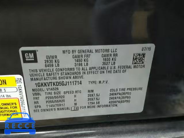 2016 GMC ACADIA DEN 1GKKVTKD5GJ111714 зображення 9