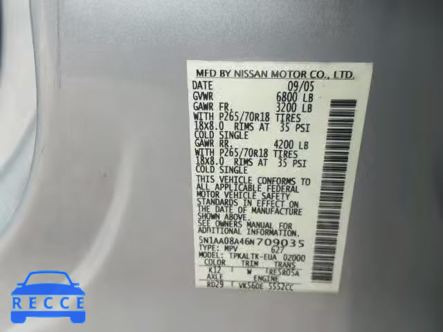 2006 NISSAN ARMADA SE 5N1AA08A46N709035 image 9