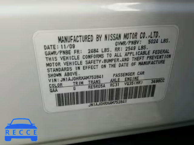 2010 INFINITI EX35 BASE JN1AJ0HRXAM752841 зображення 9