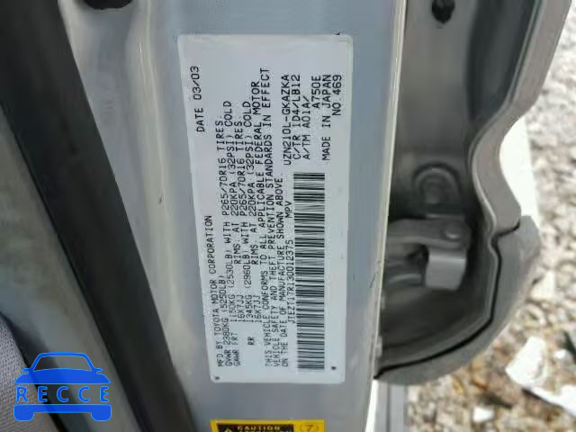 2003 TOYOTA 4RUNNER LI JTEZT17R130012375 image 9