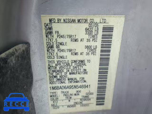 2005 NISSAN TITAN XE 1N6BA06A95N546941 image 9