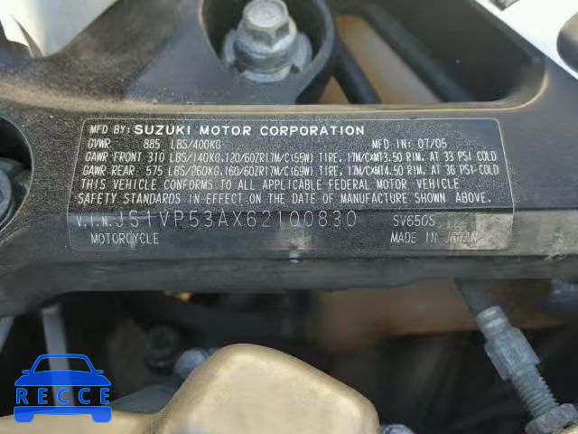2006 SUZUKI SV650 JS1VP53AX62100830 image 9