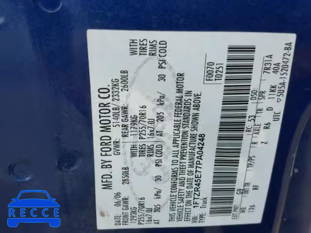 2007 FORD RANGER SUP 1FTZR45E77PA04248 image 9