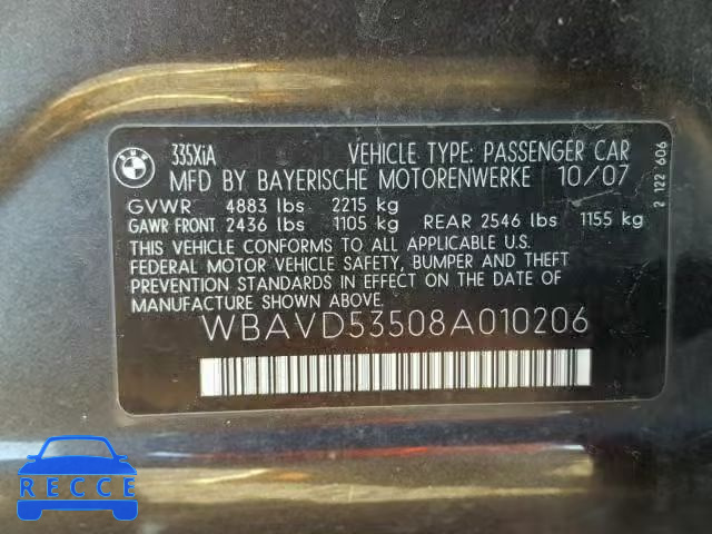 2008 BMW 335 XI WBAVD53508A010206 зображення 9
