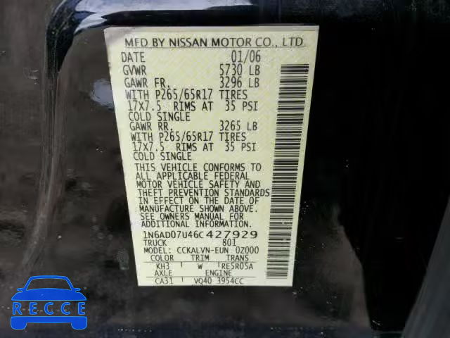 2006 NISSAN FRONTIER C 1N6AD07U46C427929 image 9