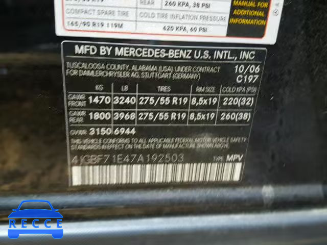 2007 MERCEDES-BENZ GL 450 4MA 4JGBF71E47A192503 зображення 9
