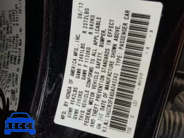 2013 HONDA ACCORD EXL 1HGCR3F88DA040040 image 9