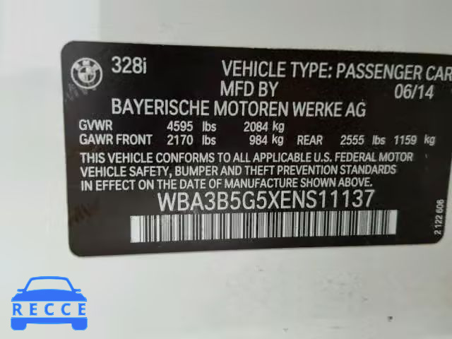2014 BMW 328 XI SUL WBA3B5G5XENS11137 зображення 9