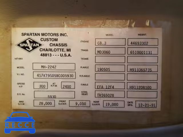 1992 SPARTAN MOTORS MOTORHOME 4S7KT9S05NC005930 image 9