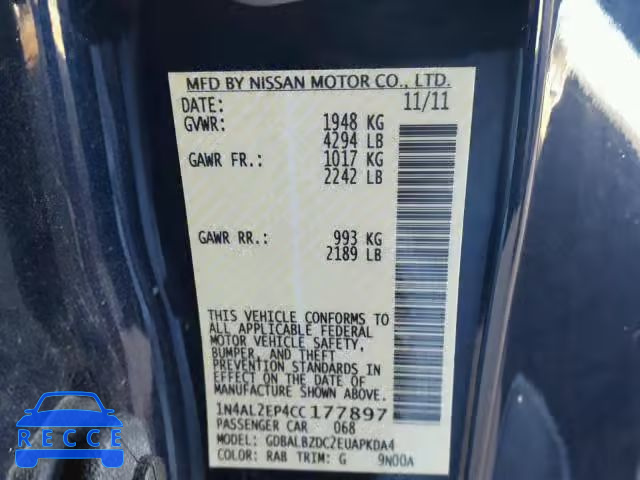 2012 NISSAN ALTIMA S 1N4AL2EP4CC177897 image 9