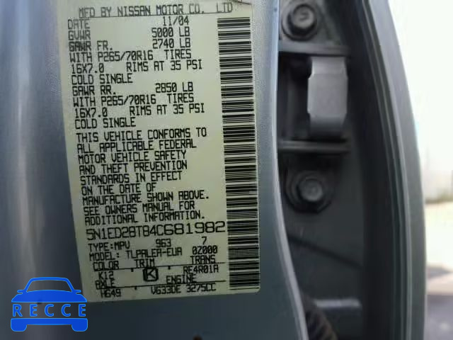 2004 NISSAN XTERRA XE 5N1ED28T84C681982 image 9