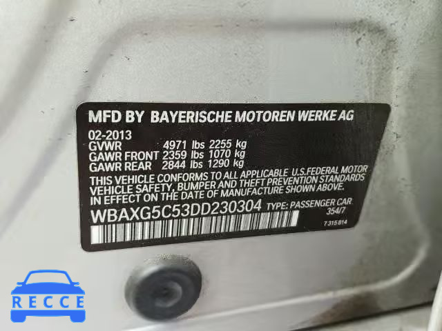 2013 BMW 528 I WBAXG5C53DD230304 image 9