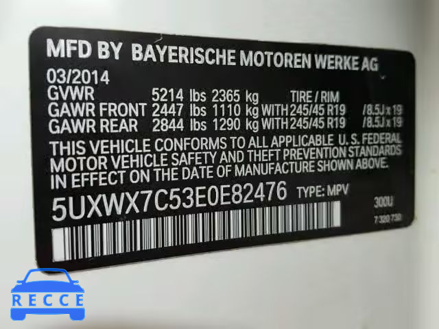 2014 BMW X3 XDRIVE3 5UXWX7C53E0E82476 image 9