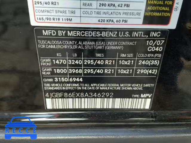 2008 MERCEDES-BENZ GL 550 4MA 4JGBF86EX8A346292 image 9