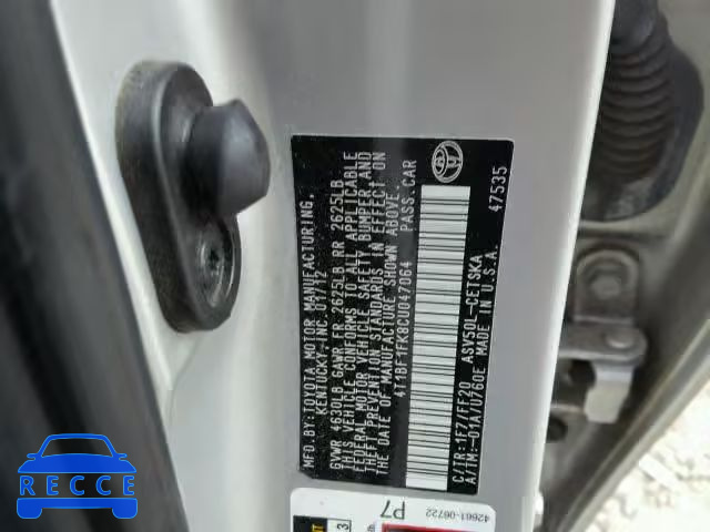 2012 TOYOTA CAMRY BASE 4T1BF1FK8CU047064 image 9