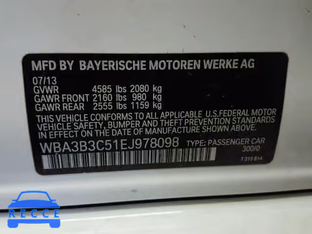2014 BMW 328 XI WBA3B3C51EJ978098 зображення 9