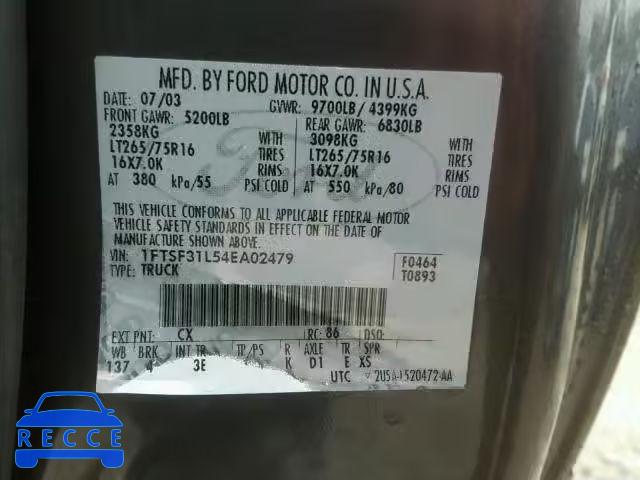 2004 FORD F350 SRW S 1FTSF31L54EA02479 image 9