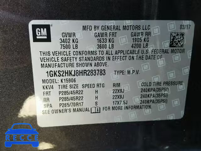 2017 GMC YUKON XL D 1GKS2HKJ8HR283783 Bild 9