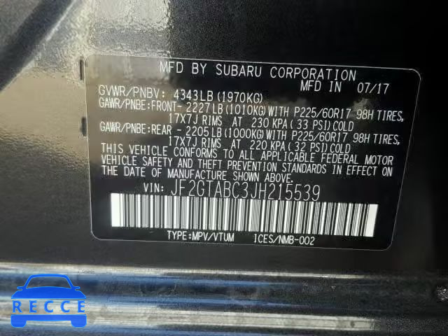 2018 SUBARU CROSSTREK JF2GTABC3JH215539 image 9