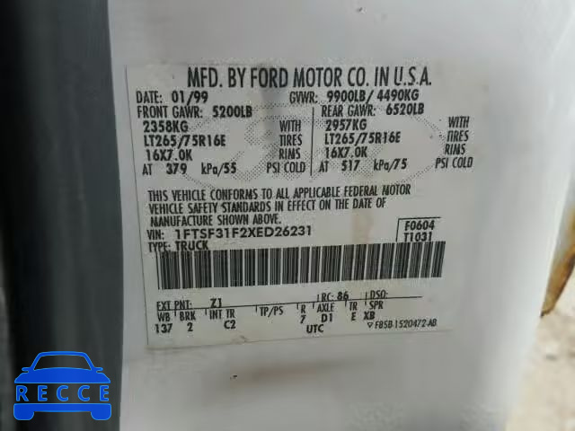 1999 FORD F350 SRW S 1FTSF31F2XED26231 Bild 9