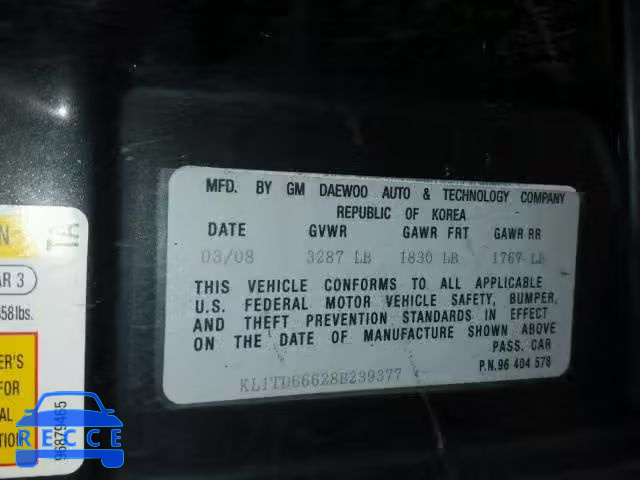 2008 CHEVROLET AVEO BASE KL1TD66628B239377 image 9