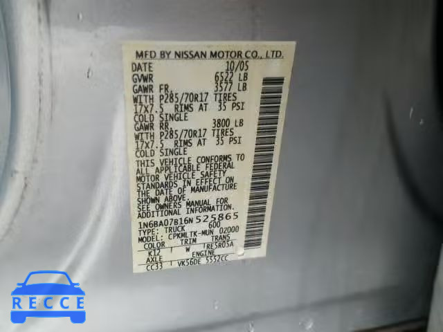 2006 NISSAN TITAN XE 1N6BA07B16N525865 Bild 9