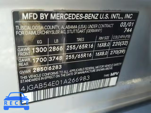 2001 MERCEDES-BENZ ML 320 4JGAB54E01A266983 image 9