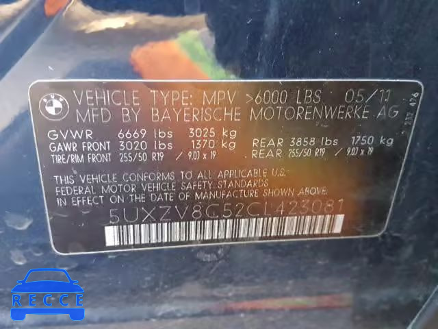 2012 BMW X5 XDRIVE5 5UXZV8C52CL423081 image 9