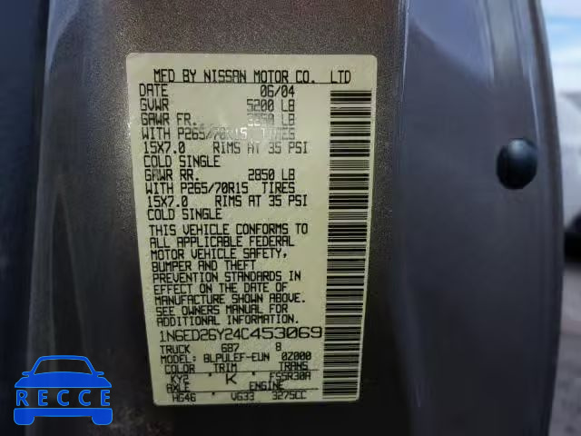 2004 NISSAN FRONTIER K 1N6ED26Y24C453069 image 9