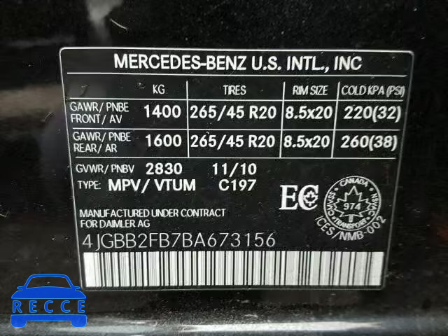 2011 MERCEDES-BENZ ML 350 BLU 4JGBB2FB7BA673156 Bild 9