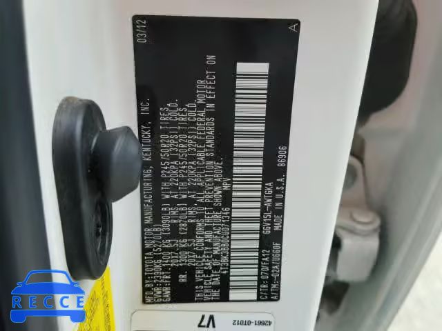 2012 TOYOTA VENZA LE 4T3BK3BB0CU071346 image 9