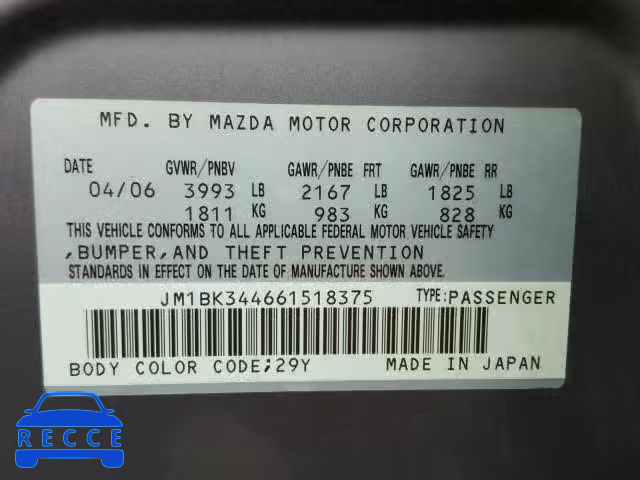 2006 MAZDA 3 HATCHBAC JM1BK344661518375 image 9