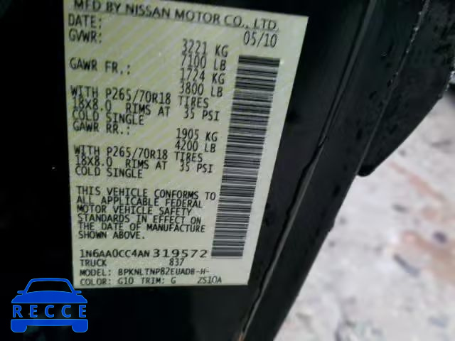 2010 NISSAN TITAN XE 1N6AA0CC4AN319572 image 9