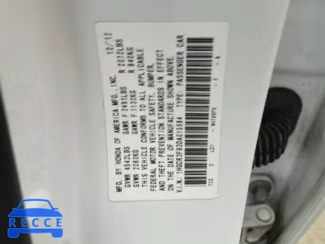 2013 HONDA ACCORD EXL 1HGCR3F83DA015594 зображення 9