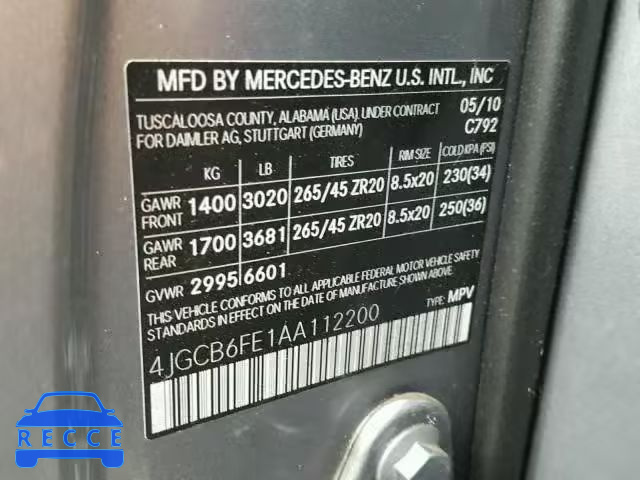 2010 MERCEDES-BENZ R 350 4MAT 4JGCB6FE1AA112200 зображення 9