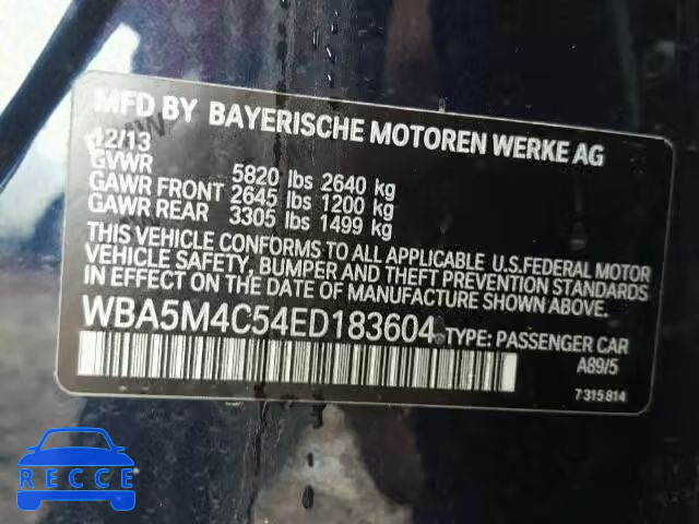 2014 BMW 535 XIGT WBA5M4C54ED183604 зображення 9