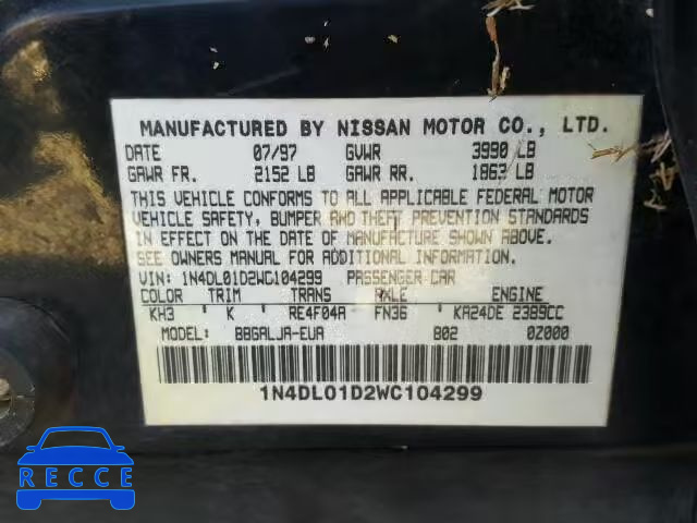 1998 NISSAN ALTIMA XE 1N4DL01D2WC104299 Bild 9