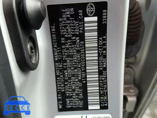 2012 TOYOTA CAMRY BASE 4T1BF1FK6CU036578 image 9