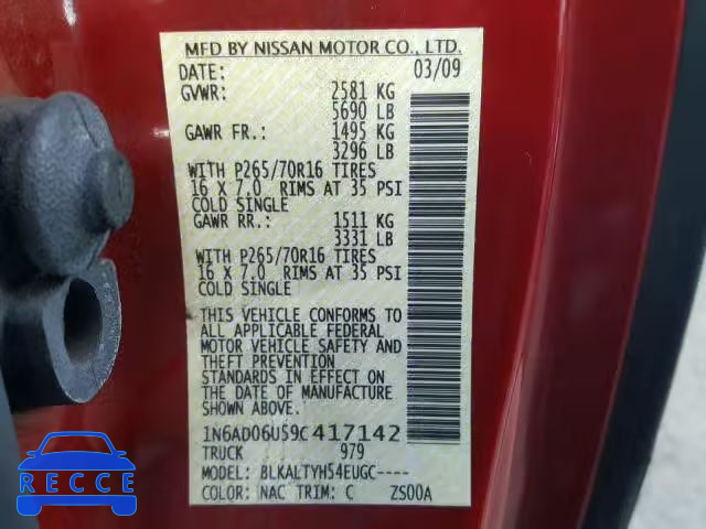 2009 NISSAN FRONTIER K 1N6AD06U59C417142 image 9