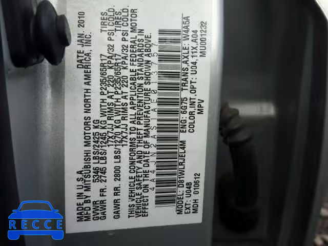 2010 MITSUBISHI ENDEAVOR L 4A4JN2AS1AE013757 image 9